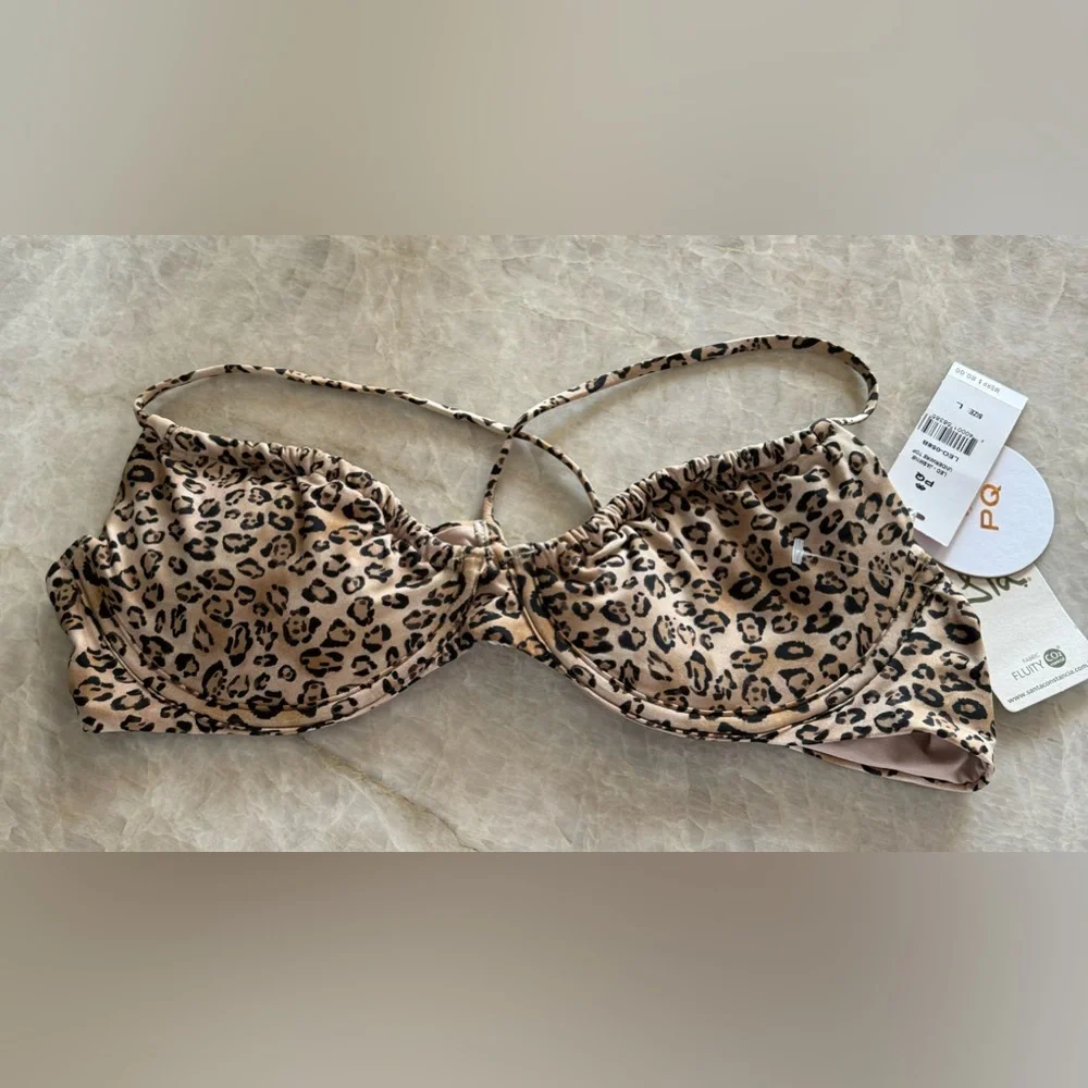 New. Pilyq/PQ Swim Leopard Underwire Bikini Top.‎ Size Large. Retails $80